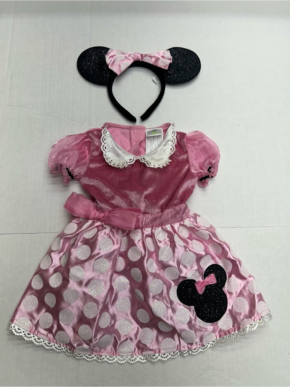 Disney Baby Minnie Mouse Pink Polka Dot Costume Dress Glitter Bodice 12-24m